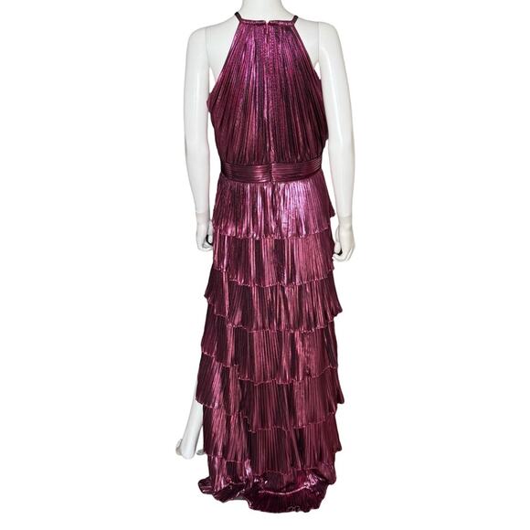 Mac Duggal Rose High Neck Pleated Tiered Ruffle Metallic Gown Women’s Sz 10 - Picture 6 of 9